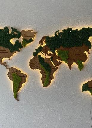 Дерев'яна карта світу led map 1250х700 мм коричнева (6465452)