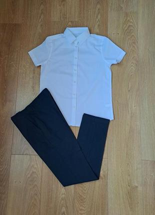 Нарядный набор для мальчика/синие брюки/белая рубашка с коротким рукавом/костюм