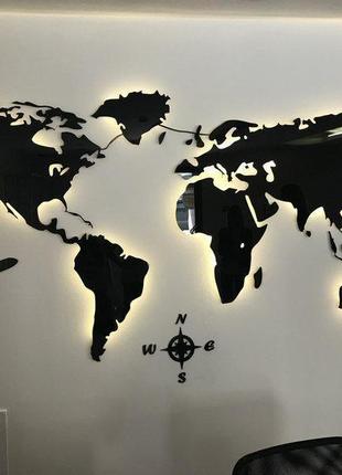 Пластиковая карта мира с подсветкой led map l-1700х1000 мм черная4 фото
