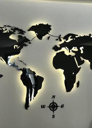 Пластикова карта світу з підсвічуванням led map хl-2000x1200 мм чорна3 фото