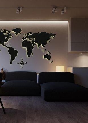 Пластиковая карта мира с подсветкой led map s-1200х900мм черная1 фото