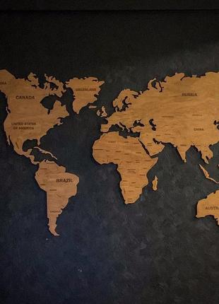 Деревянная карта мира с led подсветкой (теплая) и гравировкой l-170x100 см4 фото