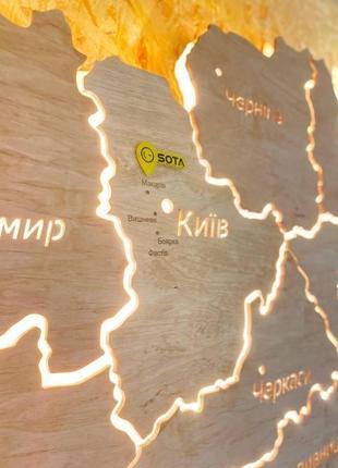 Деревянная карта украины с led подсветкой по контуру и подсветкой названий областных центров 150х105 см4 фото