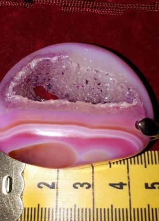 Ефектний великий кулон підвіска жеода натуральний камінь агат рожевий6 фото
