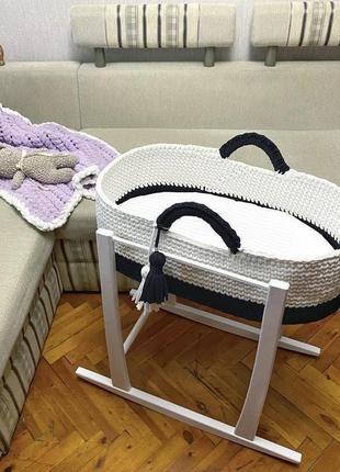 Вязаная люлька для новорожденного + подставка - качалка