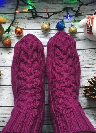 В'язані жіночі шкарпетки, новорічні шкарпетки для фотосесії чи подарунка, чоловічі вовняні шкарпетки2 фото