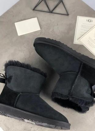 Зимние женские угги на меху ugg australia bailey bow low черные (уггі)3 фото