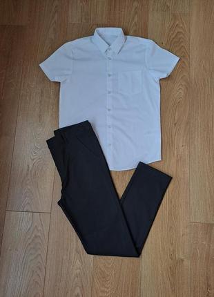 Нарядный набор для мальчика/белая рубашка с длинным рукавом/черные брюки1 фото