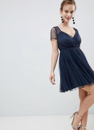 Синее вечернее платье из фатина3 фото