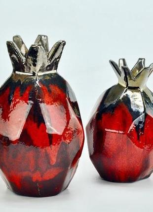 Набір керамічних червоних ваз з 3 гранатів, абстрактна керамічна ваза гранат, арт.№28 фото