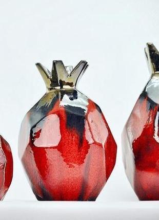 Набор керамических  красных ваз из 3 гранатов, абстрактная керамическая ваза гранат10 фото