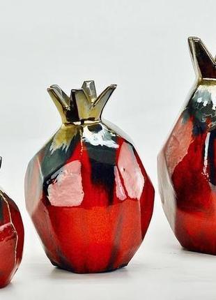 Набір керамічних червоних ваз з 3 гранатів, абстрактна керамічна ваза гранат, арт.№29 фото