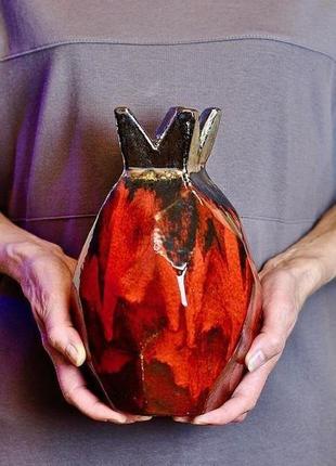 Набор керамических  красных ваз из 3 гранатов, абстрактная керамическая ваза гранат4 фото