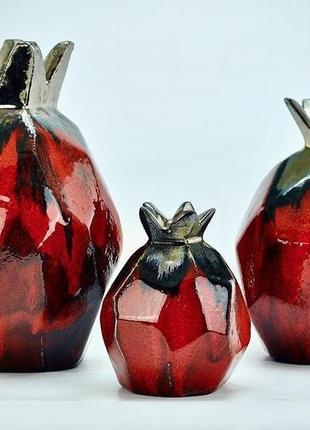 Набір керамічних червоних ваз з 3 гранатів, абстрактна керамічна ваза гранат, арт.№21 фото
