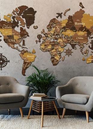 Многослойная деревянная карта мира с 3д ефектом1 фото