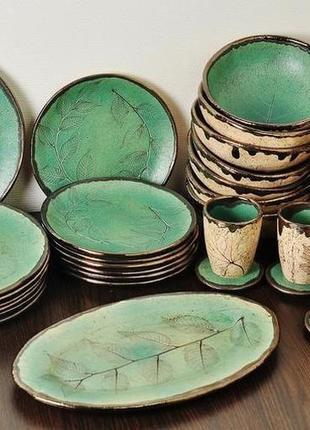 Матовая бирюзовая керамическая посуда, набор из 6 приборов1 фото