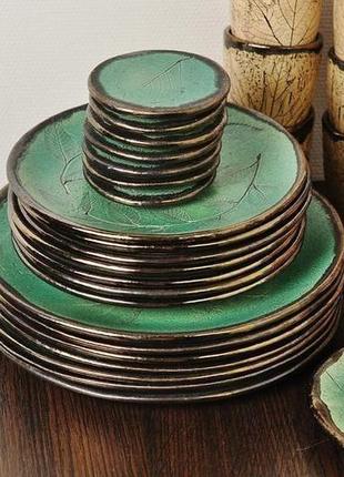 Матовая бирюзовая керамическая посуда, набор из 6 приборов7 фото