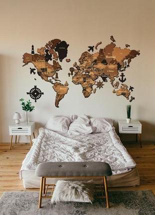 Багатошарова дерев’яна мапа світу с 3д ефектом10 фото