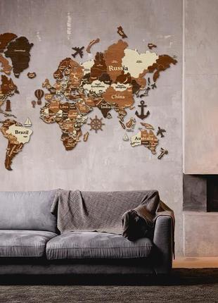 Багатошарова дерев'яна мапа світу з 3д ефектом3 фото