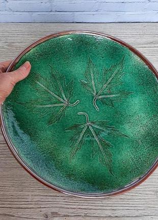 Большое зеленое керамическое блюдо, 34 см диаметр6 фото