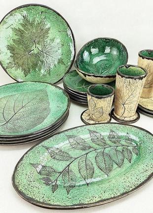 Глянсова зелена керамічний посуд, набір ручної роботи,арт.№268 фото