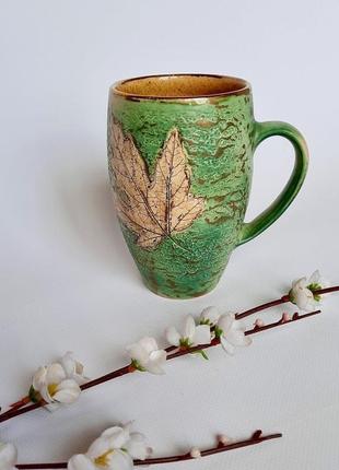 Керамічна чашка в сільському стилі з блюдцем, ручної роботи, 350 мл,арт.№277 фото