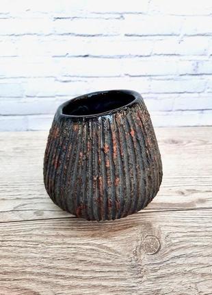 Сучасна керамічна чорна ваза ручної роботи, 13 см висота,арт.№317 фото