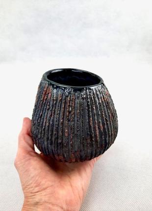 Сучасна керамічна чорна ваза ручної роботи, 13 см висота,арт.№314 фото