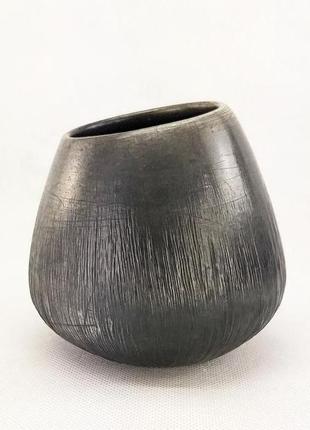 Сучасна керамічна матова чорна ваза ручної роботи, 13 см висота,арт.№324 фото