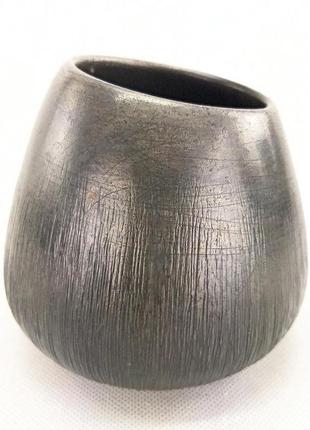 Сучасна керамічна матова чорна ваза ручної роботи, 13 см висота,арт.№327 фото