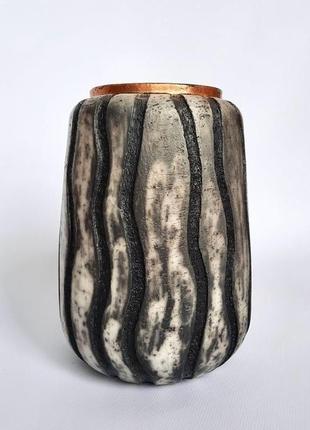 Чорно - біла плитка керамічна ваза ручної роботи, 23 см висота, арт.№478 фото