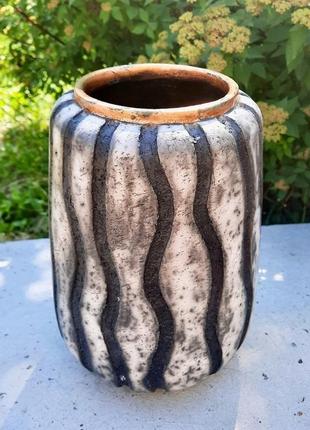 Черно - белая напольная керамическая ваза ручной работы, 23 см высота1 фото