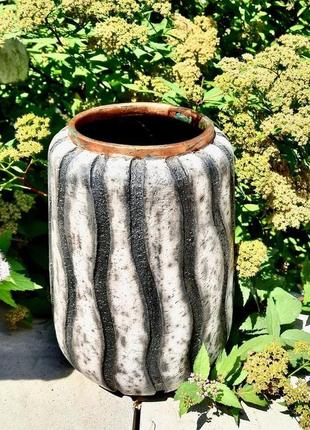 Черно - белая напольная керамическая ваза ручной работы, 23 см высота7 фото