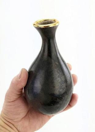 Чорна керамічна ваза raku, висота 15 см, арт.№513 фото