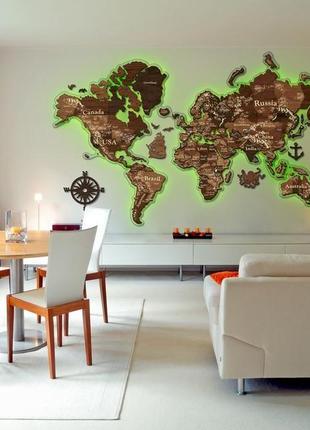 Деревяная карта мира с подсветкой1 фото