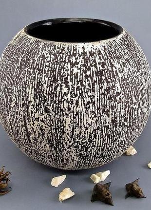Кругла керамічна ваза, чорно-біла кераміка ручної роботи, висота 16 см, арт.№61