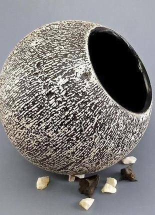 Круглая керамическая ваза, черно-белая керамика ручной работы, высота 16 см7 фото