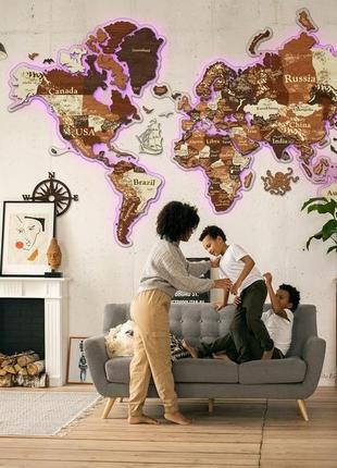 Деревяная карта мира с подсветкой3 фото