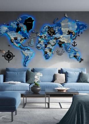Деревяная карта мира с подсветкой2 фото