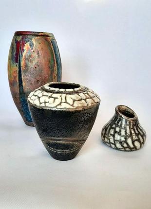 Чорна керамічна ваза, кераміка raku, висота -16 див. , арт.№682 фото
