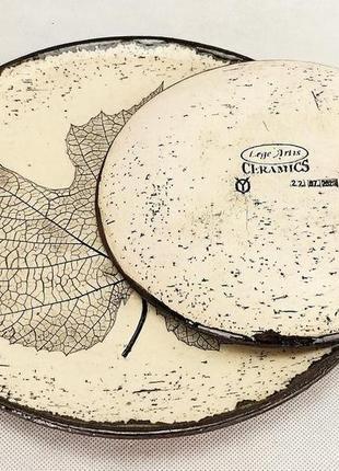 Керамический подарочный набор 2 тарелки с узорами в виде листьев,eco-friendly упаковка4 фото