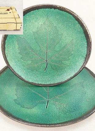Керамический подарочный набор, 2 тарелки с узорами в виде листьев,матовая eco-friendly упаковка2 фото
