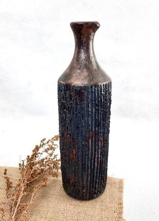 Керамическая ваза raku цвета бронзы. геометрическая современная керамика1 фото