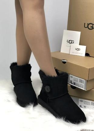 Зимние женские угги на меху ugg australia button low черные (уггі)2 фото