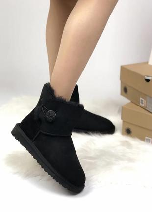 Зимние женские угги на меху ugg australia button low черные (уггі)1 фото