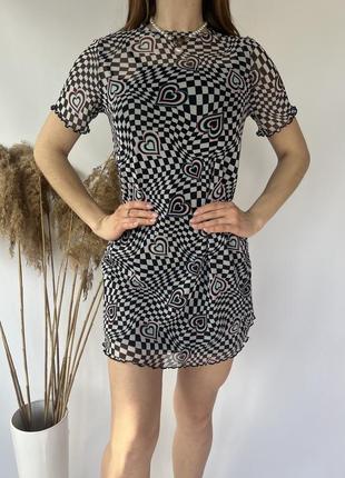 Актуальна міні сукня сітка з комбінацією трендове плаття сарафан сітка4 фото
