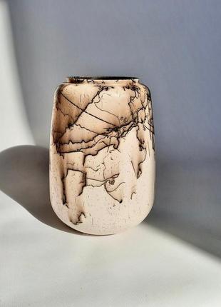 Керамическая ваза/ ваза раку белая с конским волосом/ интерьерный декор2 фото