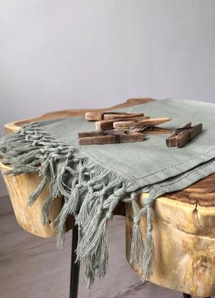 Льняное полотенце с бахромой и ручным плетением2 фото