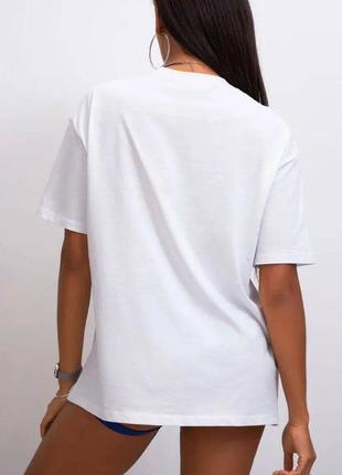 Женская футболка оверсайз, хлопковая, из хлопка, кулир, базовая, классическая, свободного кроя, белая, черная, однотонная, без принта6 фото