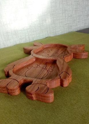 Детская менажная тарелка из дерева "лунтик".2 фото